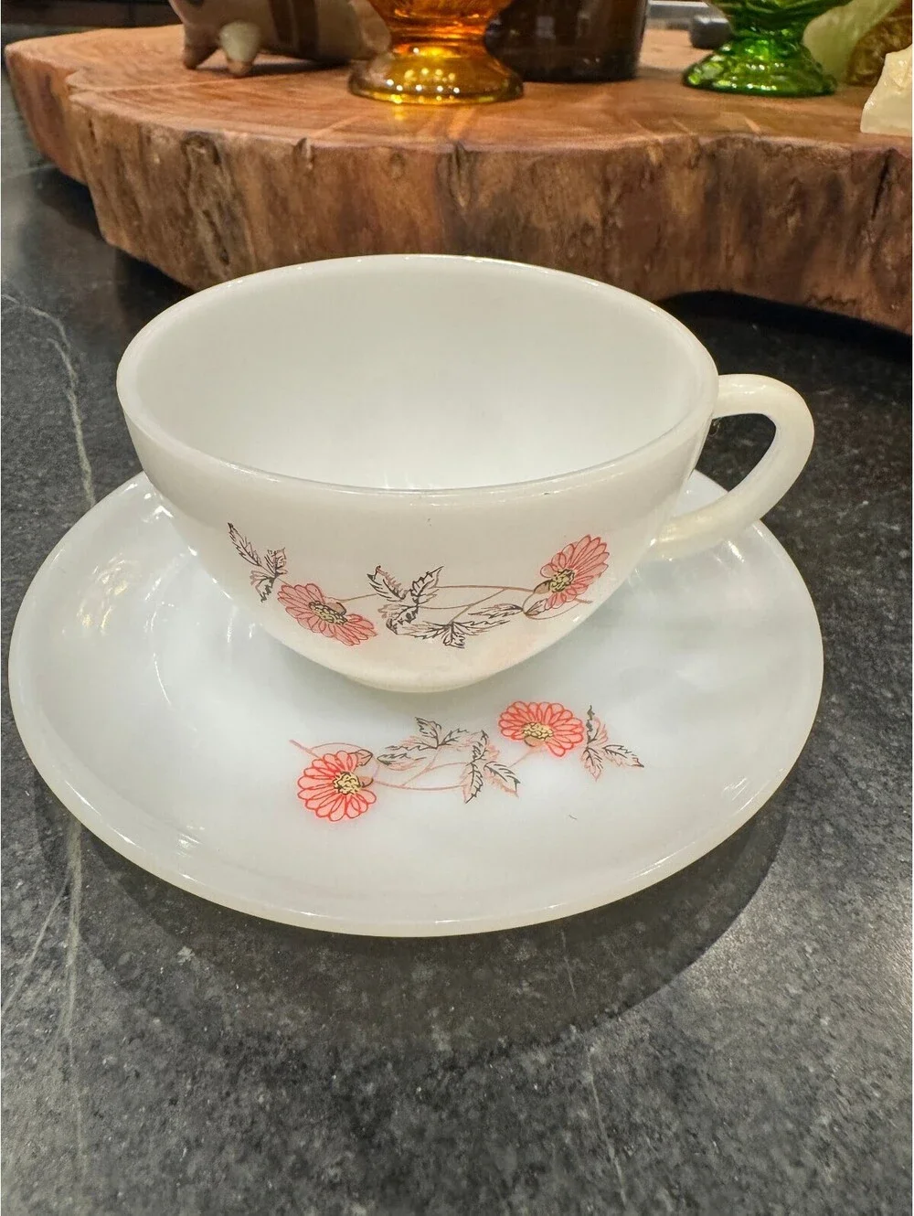 Vintage Fire-King Fleurette Cup & Saucer Set